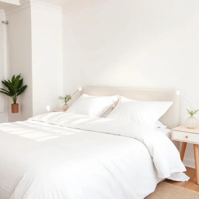 neatly made bed with crisp linens after a Veras Maids visit in Smyrna, GA