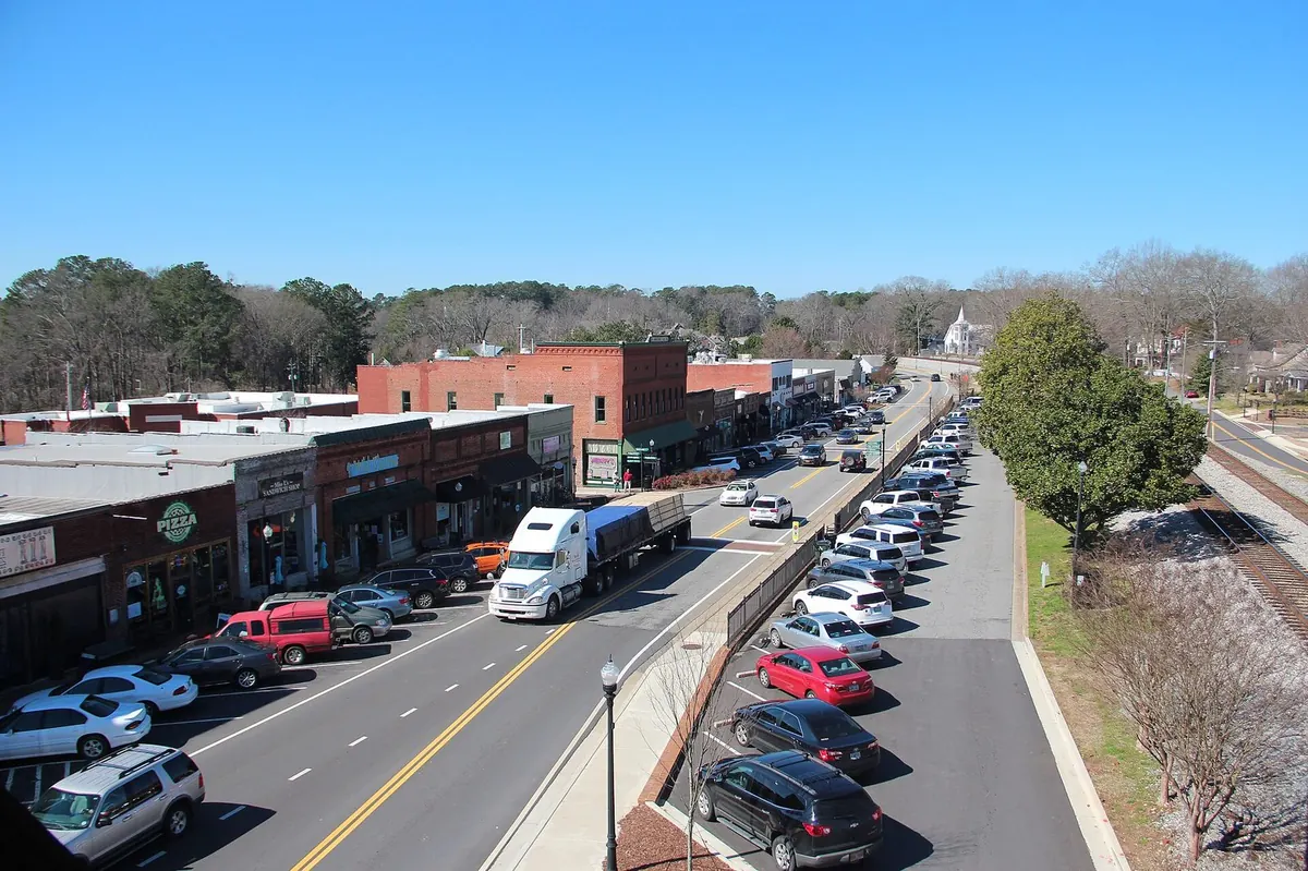 Downtown Acworth street scene in Acworth, Georgia